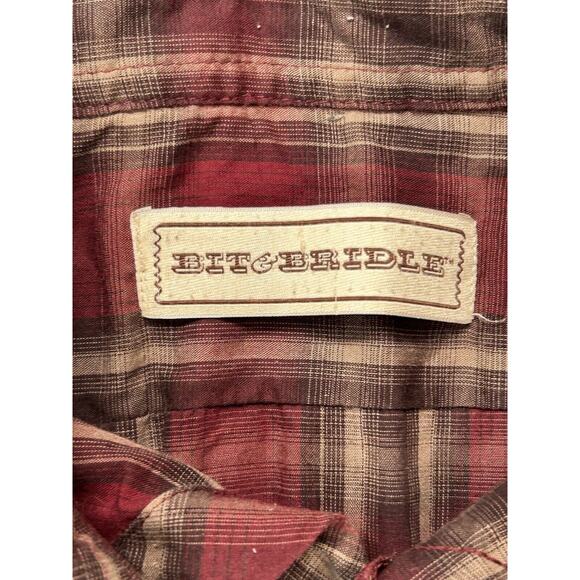 Bit & Bridle Western Shirt Mens Large Pearl Snap Plaid Rancher Long Sleeve - Picture 2 of 11